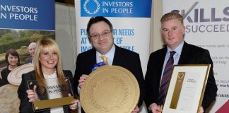 Pictured (left to right) are Head of HR at Lagan Construction Group, Tracey McCabe, Stephen Farry MLA and Minister for Department of Employment and Learning, and CEO of Lagan Construction Group, Colin Loughran